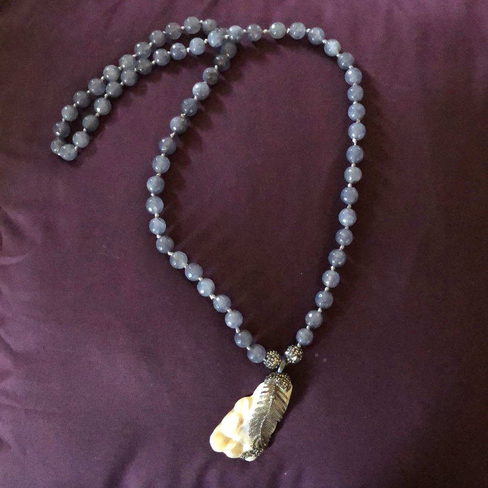 About 2’ long semi precious stone/ mother of pearl